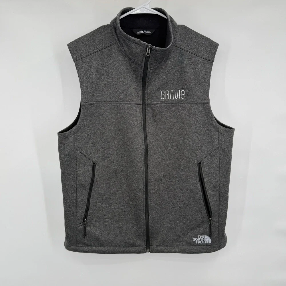 The North Face Mens Large Softshell Full Zip Vest Heathered‎ Gray Gravie Logo L